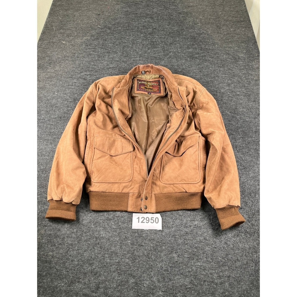 Global Identity G III Leather Bomber Jacket Mens Large Brown Lined Ribbed Hem